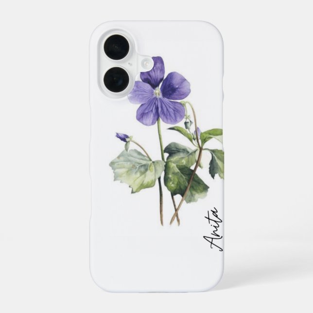 Coque iPhone 16 Étui de téléphone Fleur de naissance violette avec (Verso)