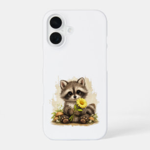 Coque iPhone 16 Étui de téléphone Fleur de Raton Laveur Mignon – A