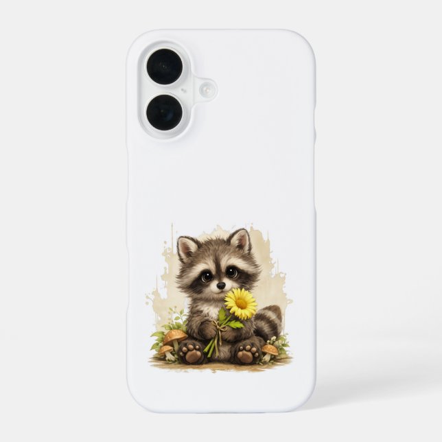 Coque iPhone 16 Étui de téléphone Fleur de Raton Laveur Mignon – A (Verso)