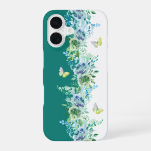 Coque iPhone 16 Étui de téléphone floral papillon vert sarcelle