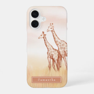 Coque iPhone 16 Étui de téléphone girafe bohème aquarelle personna