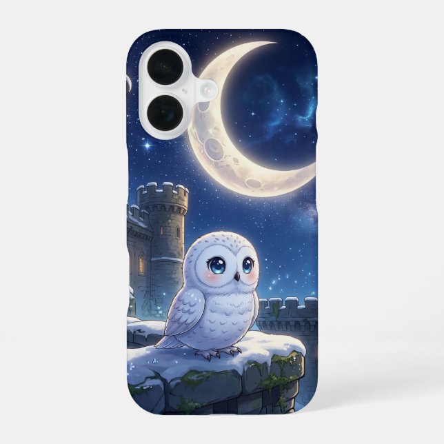 Coque iPhone 16 Étui de téléphone Lune Chouette enneigée Mignon (Verso)