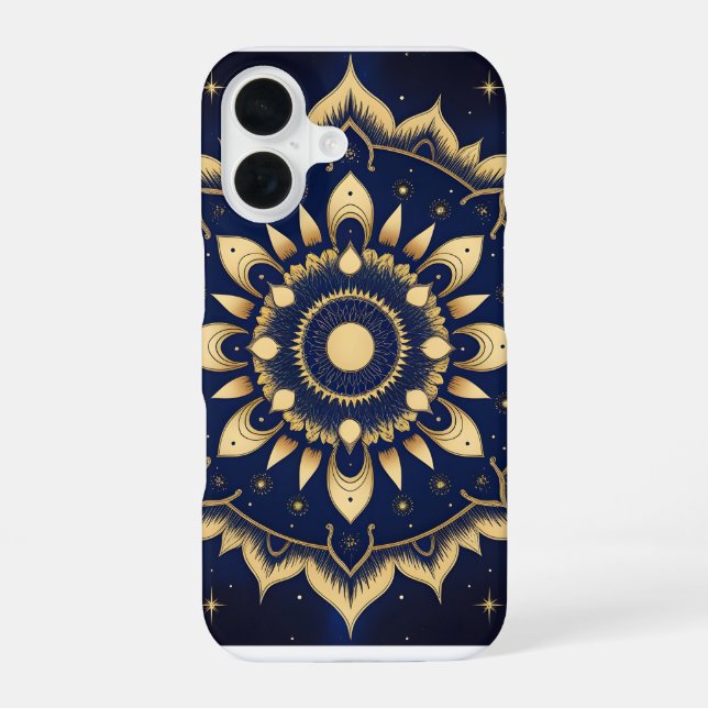 Coque iPhone 16 Étui de téléphone Mandala de Lune Céleste | Bleu N (Verso)