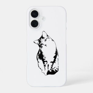 Coque iPhone 16 Étui de téléphone monochrome chat tabby inclinaiso
