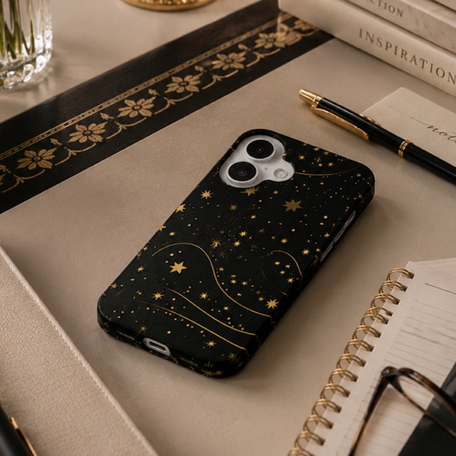 Coque iPhone 16 Étui de téléphone Nuit étoilée dorée céleste (Créateur téléchargé)