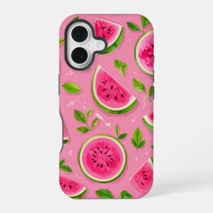 Coque iPhone 16 Étui de téléphone pastèque - Motif de fruit d'été