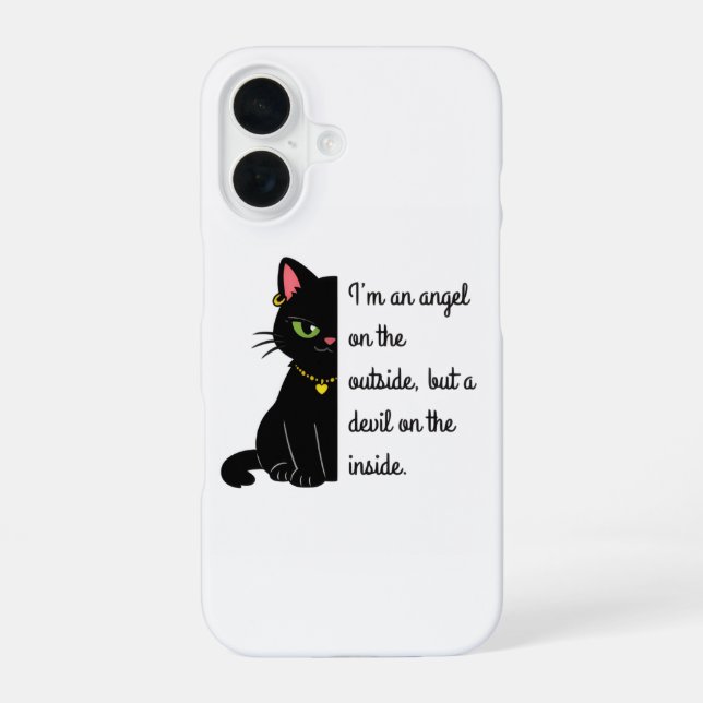 Coque iPhone 16 étui de téléphone pour chat noir drôle (Verso)