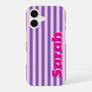 Coque iPhone 16 Étui de téléphone pour filles rayé rose et violet