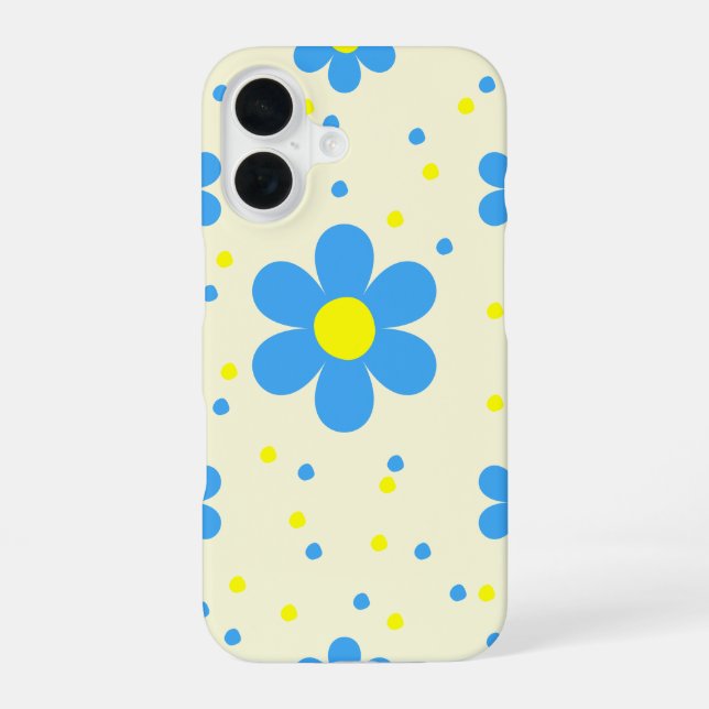 Coque iPhone 16 Étui de téléphone rétro bleu Daisy  (Verso)