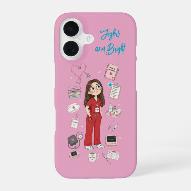 Coque iPhone 16 Étui de téléphone Rose Clair Infirmière Lunettes M (Verso)