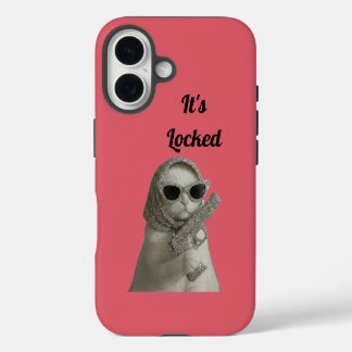 Coque iPhone 16 Étui de téléphone rose lunettes de soleil de chat