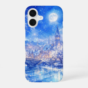 Coque iPhone 16 Étui de téléphone Village Hivernal au Clair de Lun