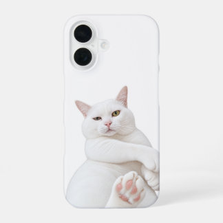 Coque iPhone 16 Étui drôle pour iPhone 16 avec chat blanc – Chat g