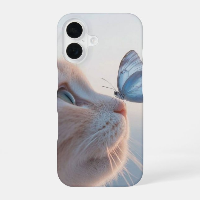 Coque iPhone 16 Étui iPhone 16 avec Chat Mignon et Papillon (Verso)