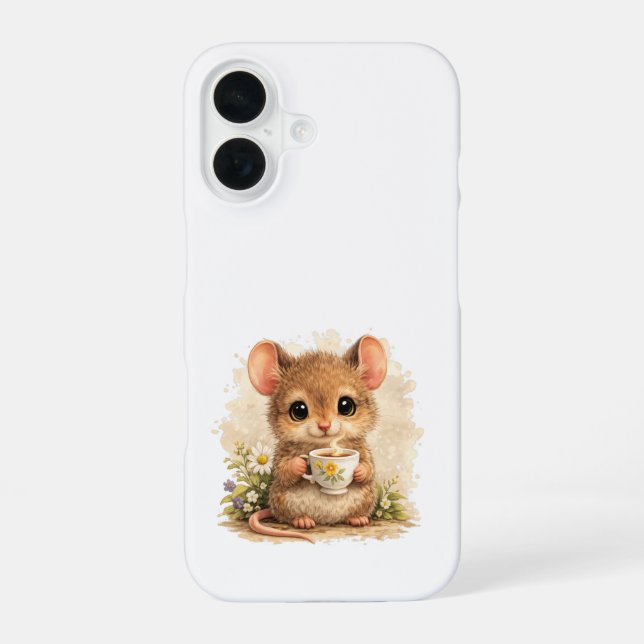 Coque iPhone 16 Étui iPhone 16 Café Souris Mignonne Kawaii (Verso)