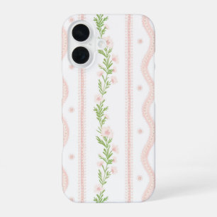 Coque iPhone 16 Étui iPhone 16 Fleur Rose Prépa Rayé