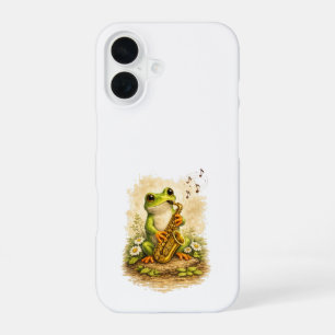 Coque iPhone 16 Étui iPhone 16 Grenouille Saxophone Mignon