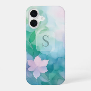 Coque iPhone 16 Étui iPhone 16 Monogramme Floral Aquarelle Pastel