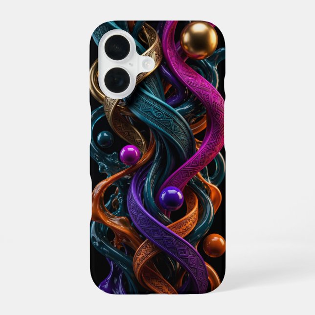 Coque iPhone 16 Étui iPhone 3D Liquide Or Teal Magenta (Verso)