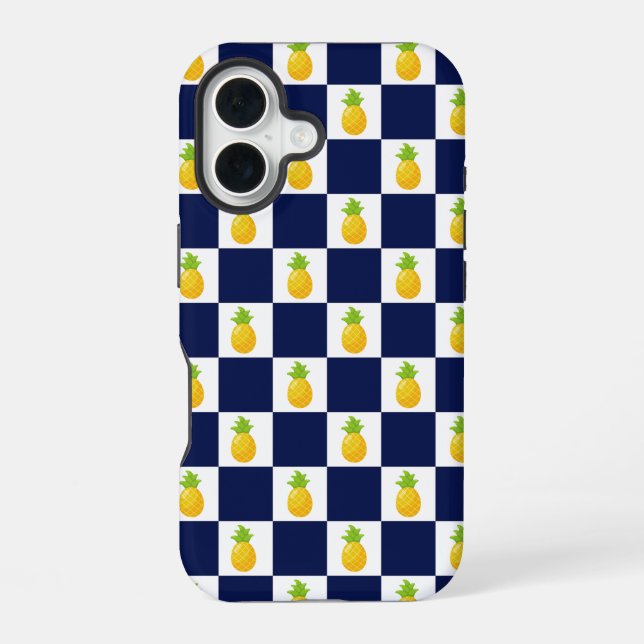 Coque iPhone 16 Étui iPhone à carreaux de ananas (Verso)