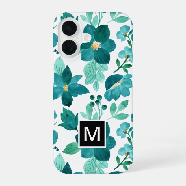 Coque iPhone 16 Étui iPhone à motif fleur bleue Monogram (Verso)