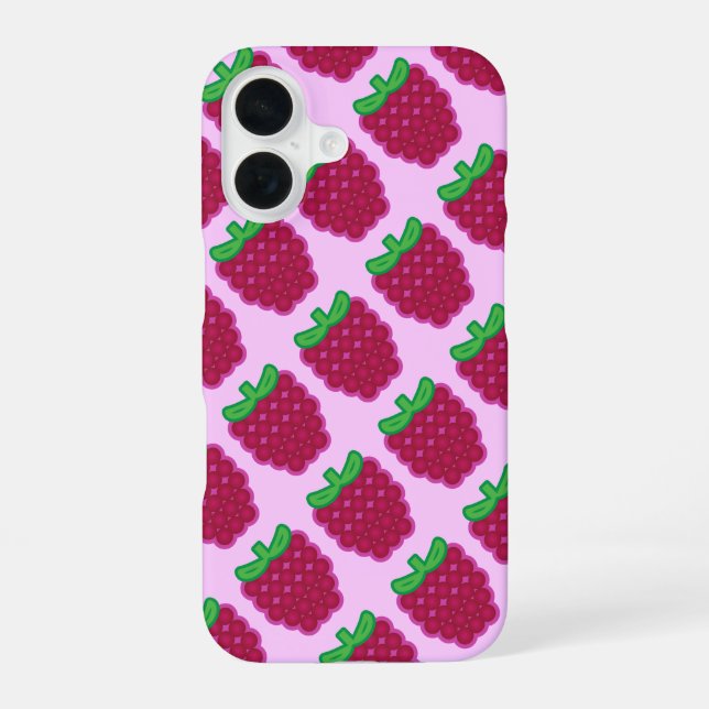 Coque iPhone 16 Étui iPhone à motif framboise rouge (Verso)