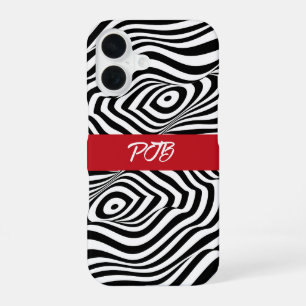 Coque iPhone 16 Étui iPhone à rayures zèbre modernes – Monogramme