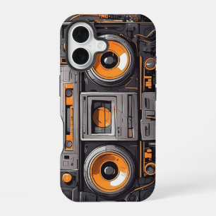 Coque iPhone 16 Étui iPhone Boombox Rétro Lecteur Cassette Orange