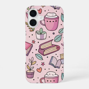 Coque iPhone 16 Étui iPhone Café Cozy Bookworm pour Amoureux de la