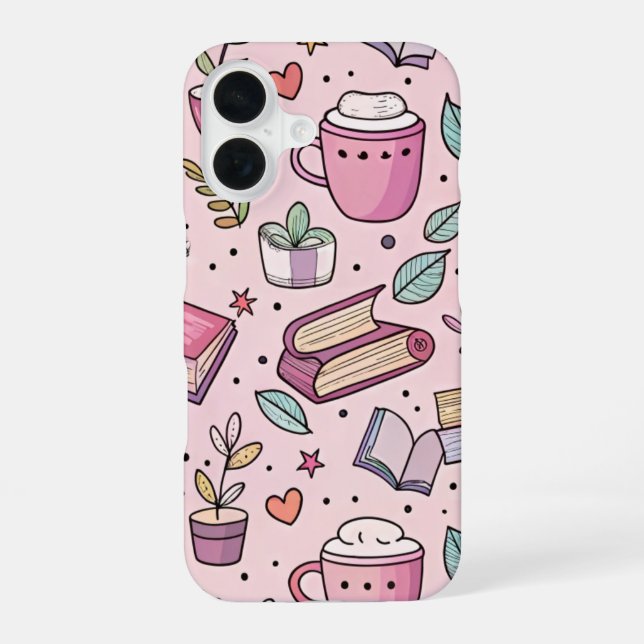 Coque iPhone 16 Étui iPhone Café Cozy Bookworm pour Amoureux de la (Verso)