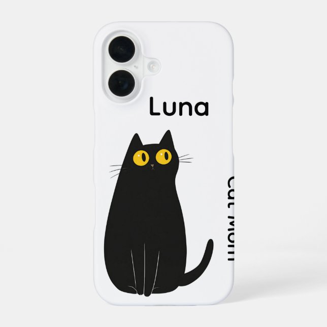 Coque iPhone 16 Étui iPhone Chat Noir Personnalisé – Ajouter un No (Verso)