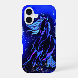 Coque iPhone 16 Étui iPhone Cheval courant bleu Nuit étoilée