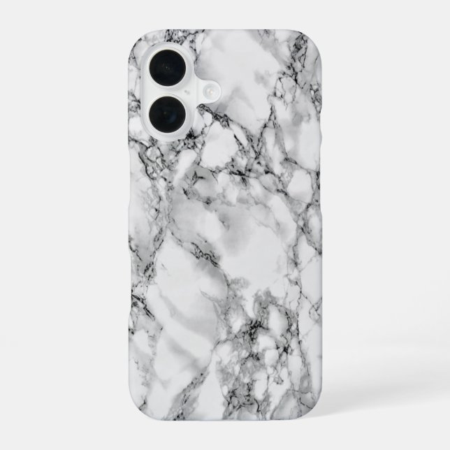 Coque iPhone 16 Étui iPhone en marbre blanc faux (Verso)