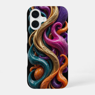 Coque iPhone 16 Étui iPhone en Or Soyeux, Turquoise, Magenta
