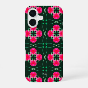 Coque iPhone 16 Étui iPhone floral rose et vert avec nom