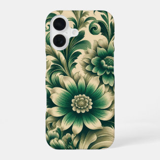 Coque iPhone 16 Étui iPhone floral vert vintage slim