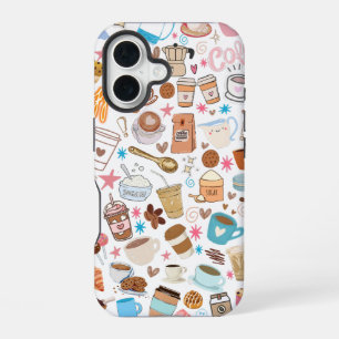 Coque iPhone 16 Étui iPhone / iPad Coffee Lover's Doodle
