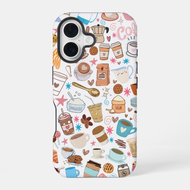 Coque iPhone 16 Étui iPhone / iPad Coffee Lover's Doodle (Verso)