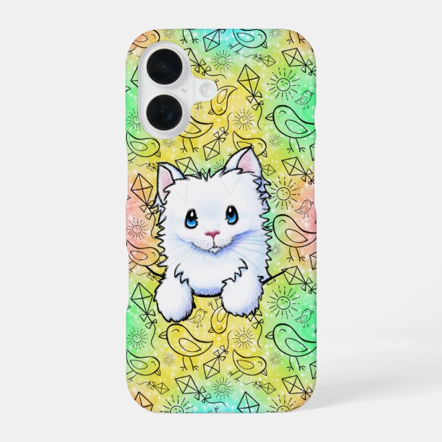 Coque iPhone 16 Étui iPhone Kitty amoureux des oiseaux (Verso)