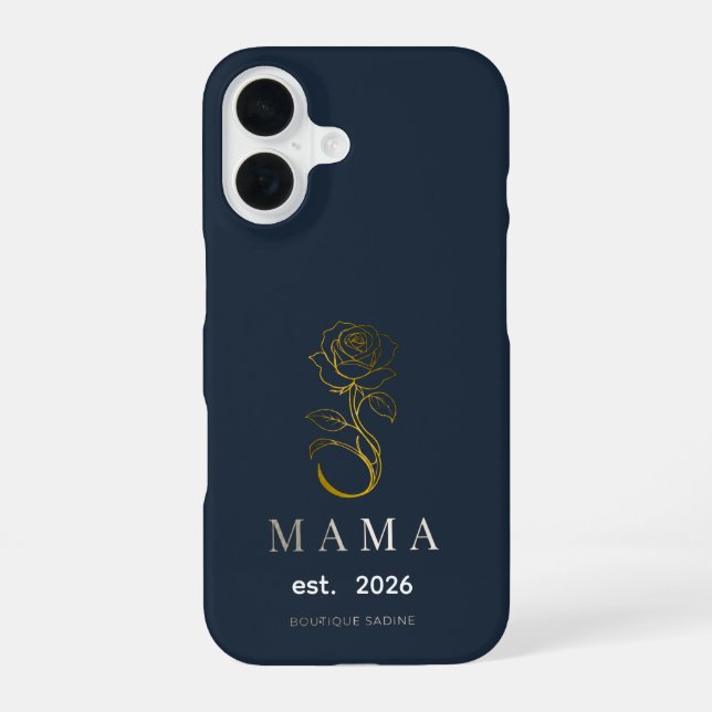 Coque iPhone 16 Étui iPhone Navy Rose MAMA personnalisé (Verso)