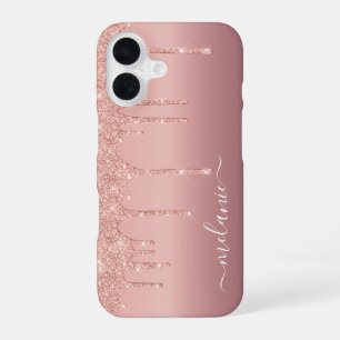Coque iPhone 16 Étui iPhone pailleté or rose avec nom personnalisé