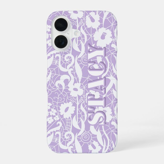 Coque iPhone 16 Étui iPhone personnalisé avec nom et dentelle lava (Verso)
