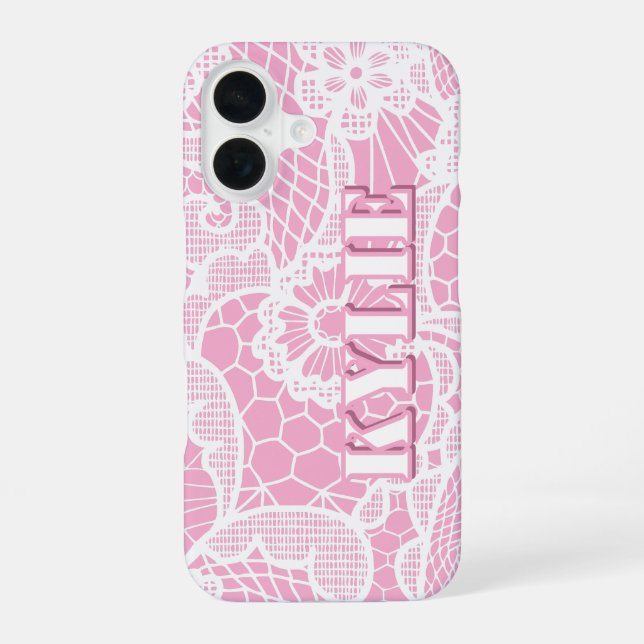 Coque iPhone 16 Étui iPhone personnalisé avec nom et fleurs en den (Verso)
