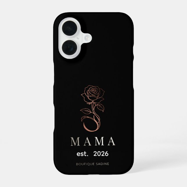 Coque iPhone 16 Étui iPhone personnalisé MAMA Rose noir (Verso)