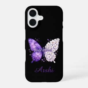 Coque iPhone 16 Étui iPhone personnalisé Papillon Violet Nom 