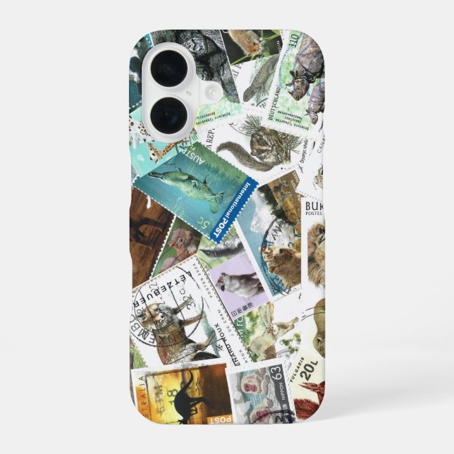 Coque iPhone 16 Étui iPhone pour timbres-poste d'animaux (Verso)