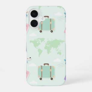 Coque iPhone 16 Étui iPhone vert pastel avec gribouillis de voyage