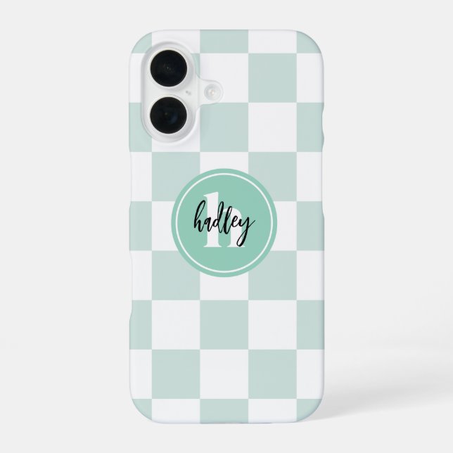 Coque iPhone 16 Étui Mint Rétro Damier Monogramme Case-Mate pour i (Verso)