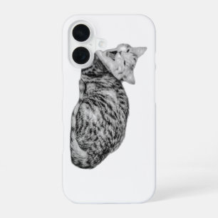 Coque iPhone 16 Étui monochrome chat tigré bâillant