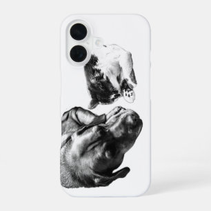Coque iPhone 16 Étui monochrome chien et chat se reposant ensemble